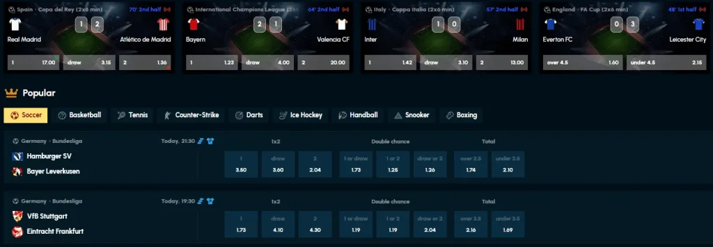 Sezione sportiva SpellWin dal sito web